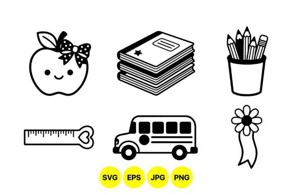 Cute School Supplies SVG Clipart: Graphics & Illustrations